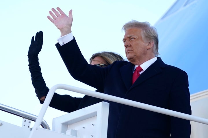 President Donald Trump leaves the White House on January 20.