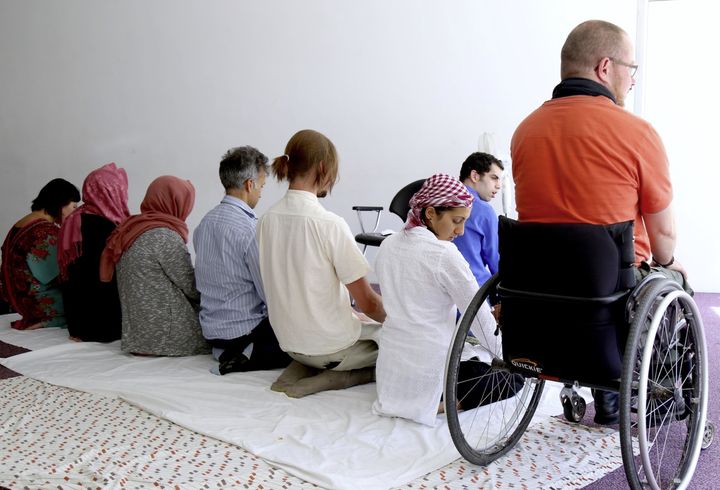 Worshippers at the Inclusive Mosque Initiative, where Naima Khan is an imam.