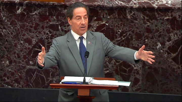 House impeachment manager Rep. Jamie Raskin speaks during the second impeachment trial of former President Donald Trump in the Senate on Feb. 10, 2021. 