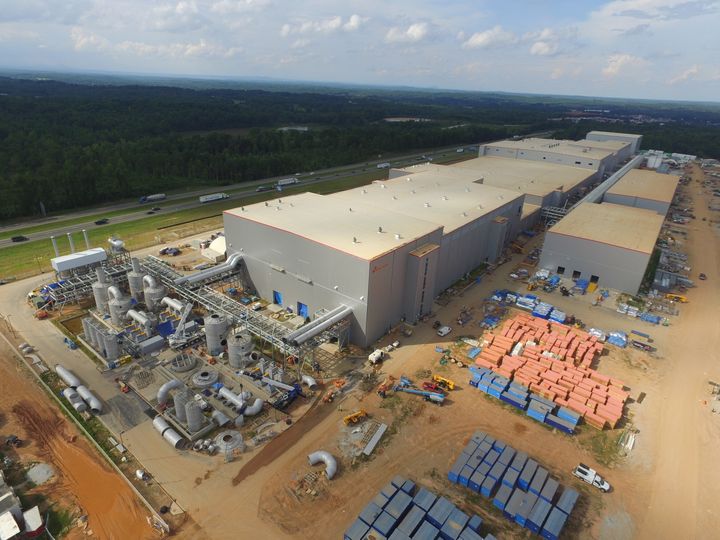 An aerial shot from 2020 of the SK Battery America site in Commerce, Georgia, shows construction already underway. 