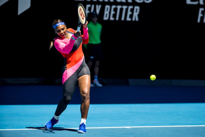 Serena Williams returns the ball during round 2 of the 2021 Australian Open on February 10 2020.