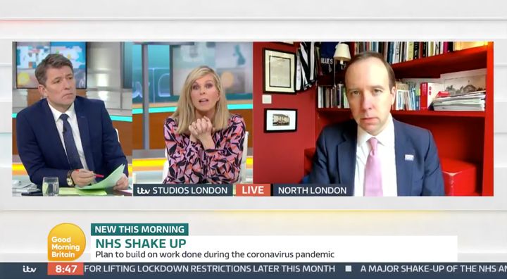 Kate Garraway and Ben Shephard speak to Matt Hancock on Good Morning Britain