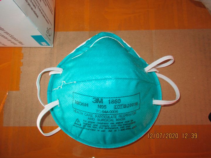 This December 2020 image provided by U.S. Immigration and Customs Enforcement (ICE) shows a counterfeit N95 surgical mask that was seized by ICE and U.S. Customs and Border Protection.
