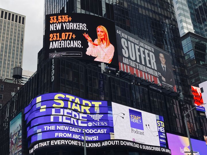 A Lincoln Project billboard of Ivanka Trump and Jared Kushner is seen in Times Square in New York City. 