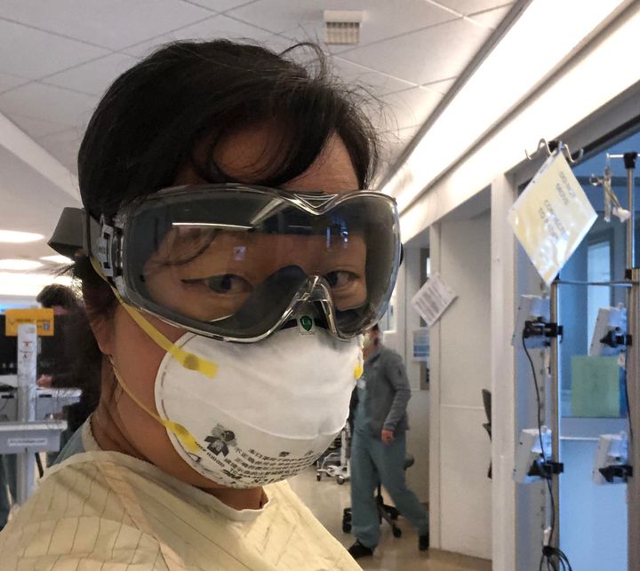 The author dressed in personal protective equipment in the ICU at UCLA Health.