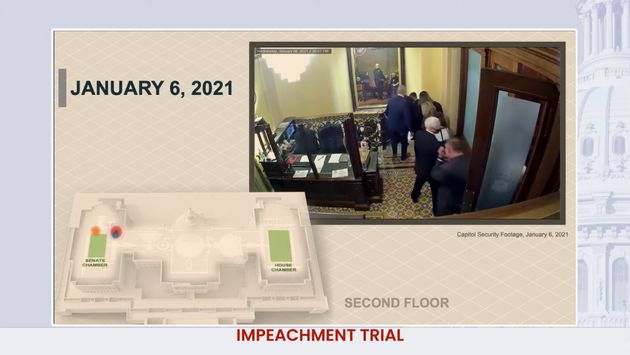 House impeachment managers used a model and US Capitol security video to show how close rioters came Mike Pence. 