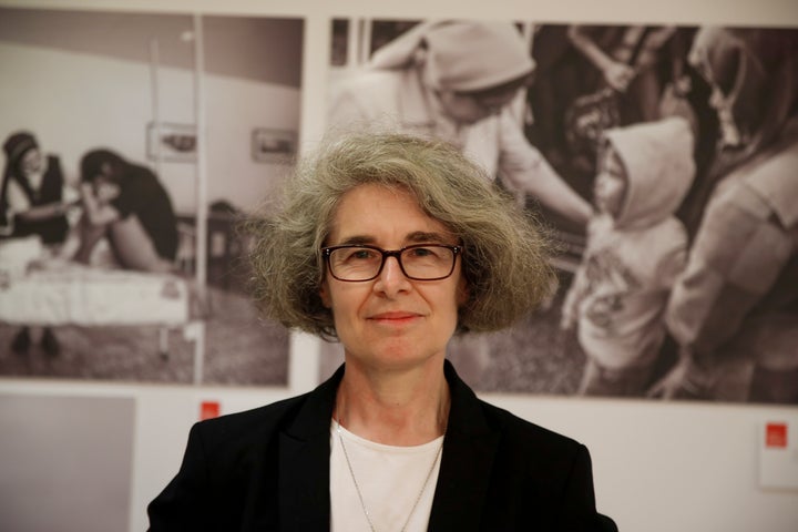 Sister Nathalie Becquart poses for a photo during an interview with the Associated Press, in Rome, Wednesday, Feb. 10, 2021.&