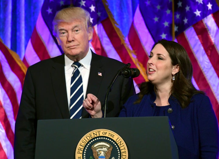 President Donald Trump and Republican National Committee Chair Ronna Romney McDaniel, seen here at a 2017 fundraiser in New Y