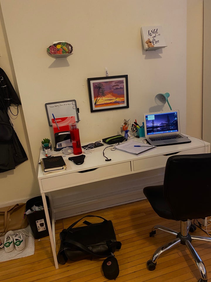 The writer's desk, where she spent most of her days working on a laptop and experiencing feelings of isolation.