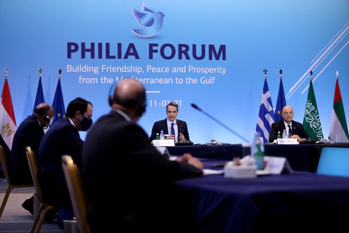 Χαιρετισμός του Πρωθυπουργού Κυριάκου Μητσοτάκη στην συνάντηση Υπουργών Εξωτερικών "Philia Forum", με τη συμμετοχή της Αιγύπτου, των Ηνωμένων Αραβικών Εμιράτων, της Κύπρου, του Μπαχρέιν, και της Σαουδικής Αραβίας. την Πέμπτη 11 Φεβρουαρίου 2021. 