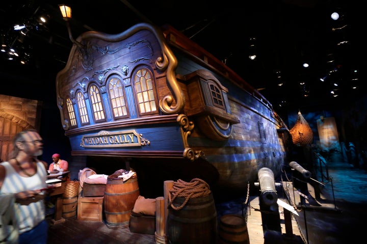 A life-size replica of the hull of the pirate ship Whydah Gally is displayed at the Whydah Pirate Museum, in Yarmouth, Mass.