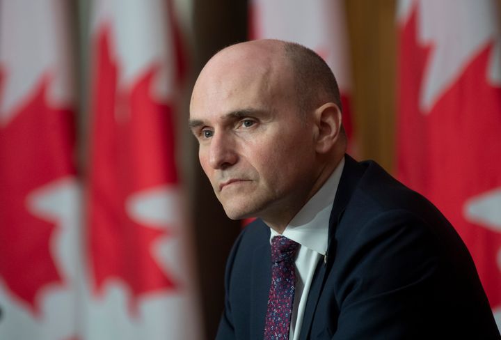 President of the Treasury Board Jean-Yves Duclos listens to a question from a reporter during a news conference Oct. 26, 2020 in Ottawa. 