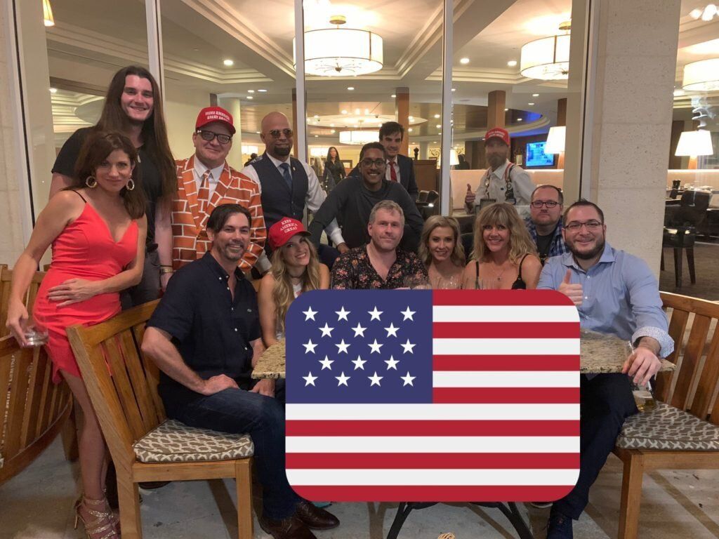 Ali Alexander with Scott Presler, Enrique Tarrio, Mike Cernovich, Logan Cook and several Stop the Steal accomplices at the Trump National Doral Miami golf resort for the American Priority Conference in 2019.