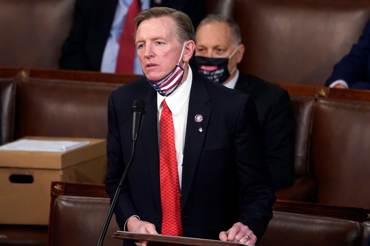 Rep. Paul Gosar (R-Ariz.) objects to certifying Arizona's Electoral College votes on Jan. 6. 
