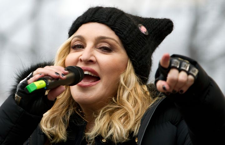 Madonna performs on stage during the Women's March rally in Washington.