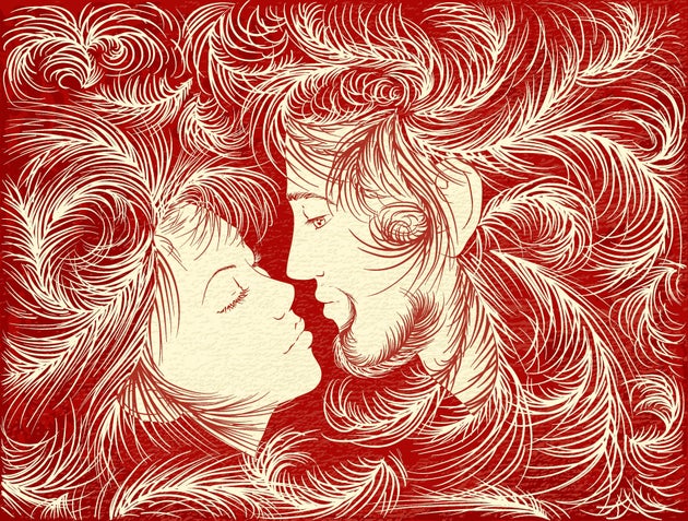 Face and curly fuzz of loving couple