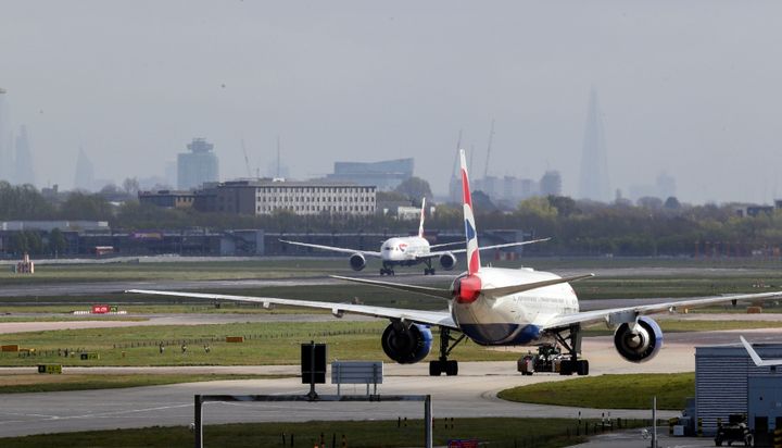 A stock image of planes taxiing at Heathrow Airport. 