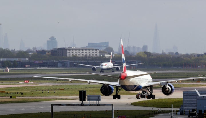 A stock image of planes taxiing at Heathrow Airport. 