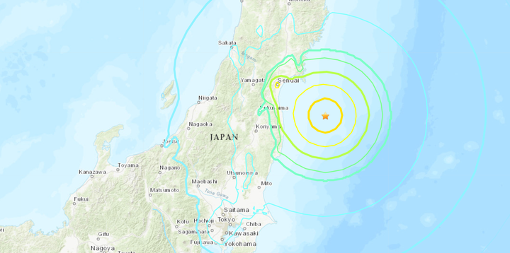 Screenshot of an interactive map from the United States Geological Survey showing the earthquake's location.