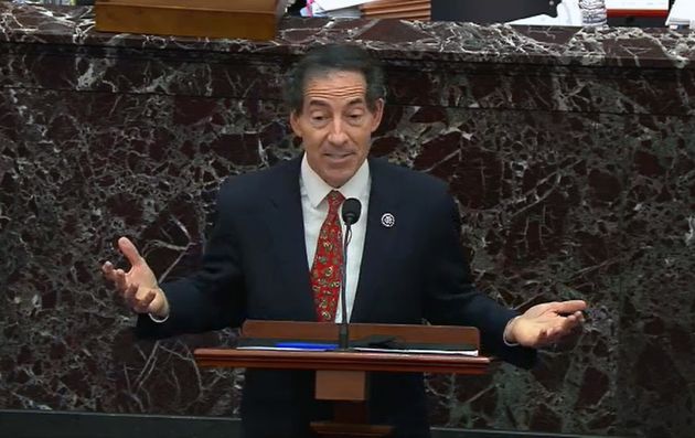 Jamie Raskin, le chef des procureurs démocrates, au 5e jour du procès en destitution de Donald Trump samedi 13 février 2021.