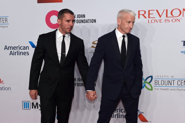 Anderson Cooper and Benjamin Maisani at the Elton John AIDS Foundations 14th Annual An Enduring Vision Benefit in 2015.