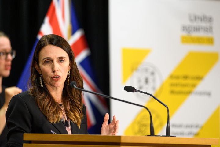 NZ Prime Minister Jacinda Ardern addresses media quesitons during a COVID-19 press conference on February 14, 2021 in Wellington, New Zealand. 