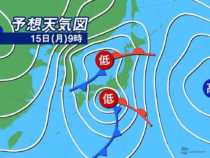 予想天気図 15日(月)9時