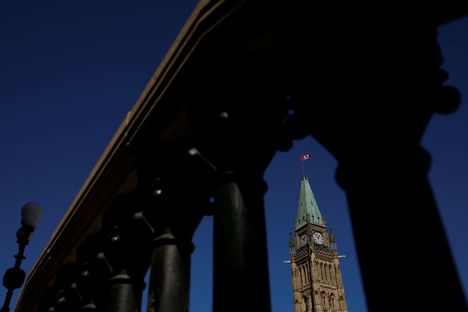 General view of the Peace Tower over Centre Block on Parliament Hill in Ottawa, Ontario, Canada September...