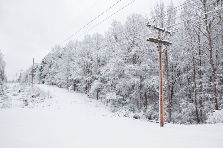 Chapel Hill North Carolina where snowstorm looking at telephone power lines in the snow