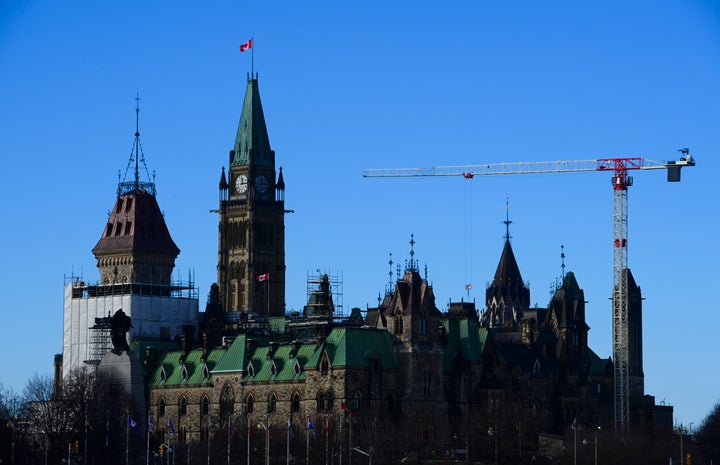 Construction continues on renovations on Parliament Hill in Ottawa on Dec. 17, 2020.