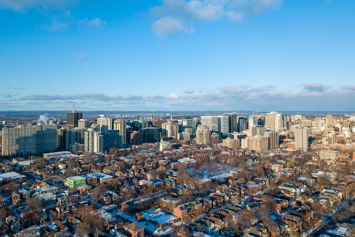 An aerial view of houses in Ottawa's Centretown neighbourhood. The average resale price of a house shot up 23 per cent in January amid a shortage of supply, the Canadian Real Estate Association says.