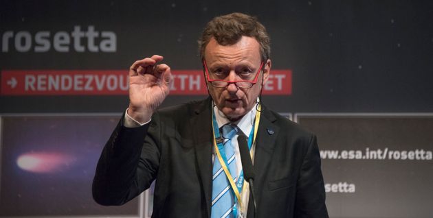 Roberto Battiston, president of Italy's Space Agency, speaks at the European Space Operations Center,...