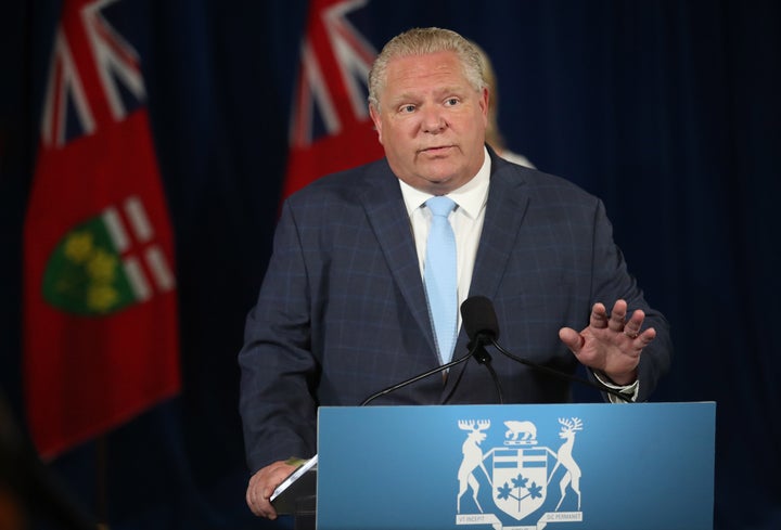 Premier Doug Ford at his daily press briefing in Toronto.