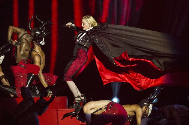 Madonna falls off stage at the Brits