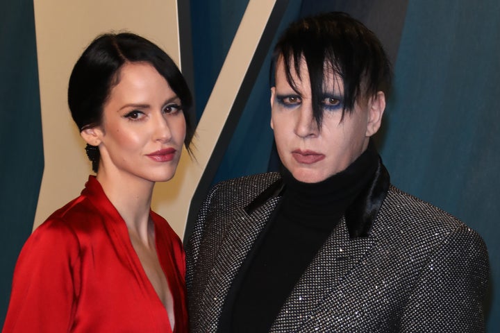 Lindsay Usich and Marilyn Manson attend the Vanity Fair Oscar Party on Feb. 9, 2020, in Beverly Hills, California.