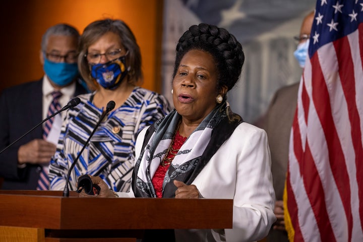 Rep. Sheila Jackson Lee (D-Texas) speaks at a Congressional Black Caucus press conference on July 1, 2020, in Washington, D.C., to push for H.R. 40, also known as the Commission to Study and Develop Reparation Proposals for African-Americans Act.