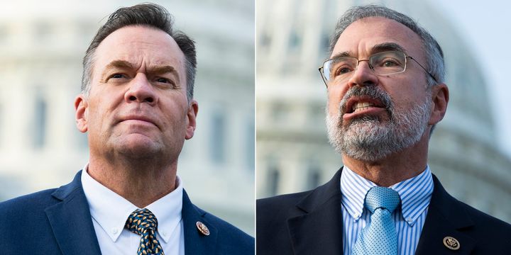 Rep. Russ Fulcher (R-Idaho), left, and Rep. Andy Harris (R-Md.) have come under scrutiny for incidents at the metal detectors that have been installed near the entrance to the House Floor.