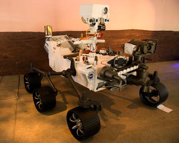 A full scale model of the Mars 2020 Perseverance rover is displayed at NASA's Jet Propulsion Laboratory on February 16, 2021 in Pasadena, California.