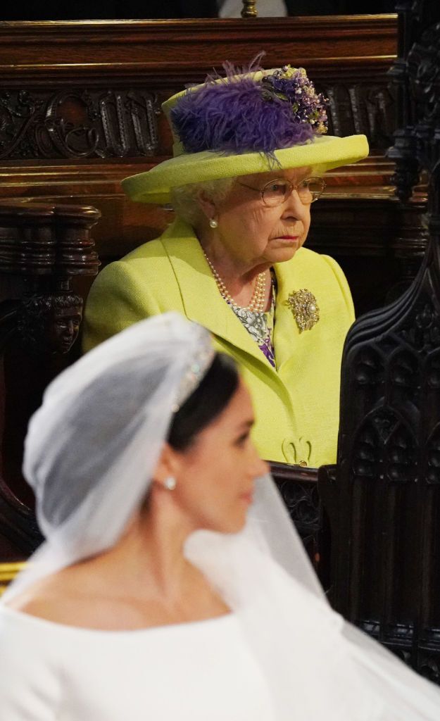 The Queen at the wedding of her grandson Prince Harry to American actress Meghan Markle in May 2018
