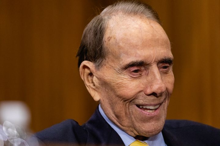 Former Senate Majority Leader Bob Dole (R-Kan.), introduces Michael Pompeo, director of the Central Intelligence Agency (CIA) and U.S. secretary of state nominee for the Trump administration, during a Senate Foreign Relations Committee confirmation hearing on Capitol Hill in Washington, D.C., on Thursday, April 12, 2018.