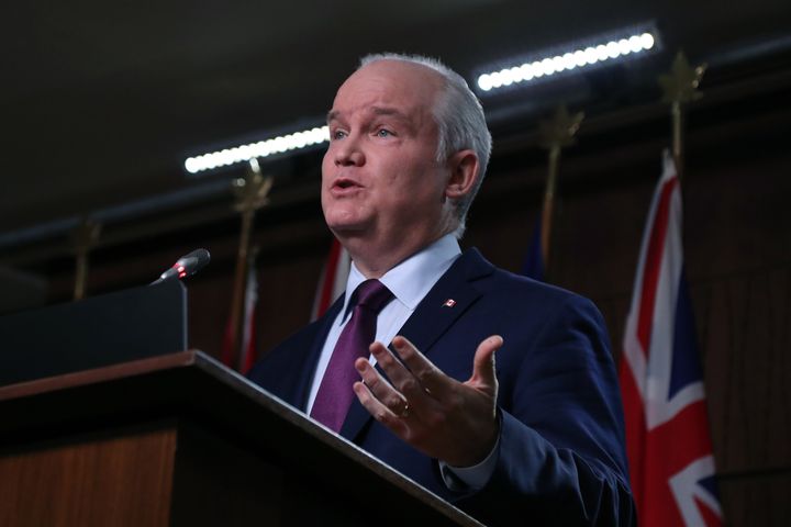 Conservative Leader Erin O’Toole speaks at a press conference in Ottawa on Feb. 16, 2021.