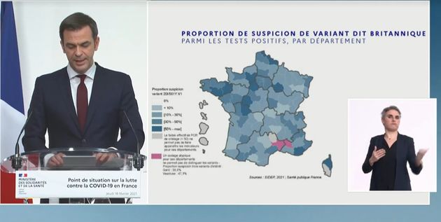 Olivier Véran a présenté la carte de France de la propagation des variants du coronavirus