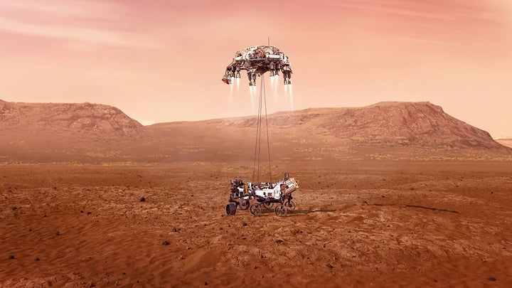 Illustration de l'atterrissage du rover Perseverance sur Mars