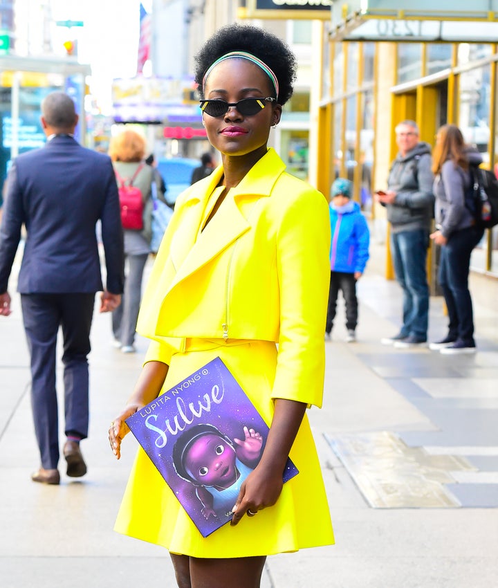 Lupita Nyong'o is seen with her book "Sulwe" on Oct. 15, 2019, in New York City.