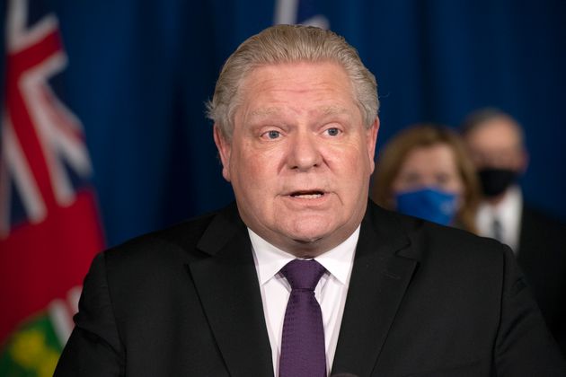 Ontario Premier Doug Ford speaks at the daily briefing in Toronto on Feb. 8,