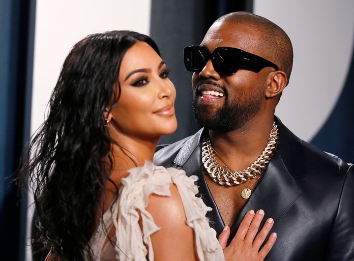 Kim Kardashian and Kanye West attend the Vanity Fair Oscar party in 2020.