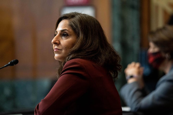 Neera Tanden, nominee for director of the Office of Management and Budget, testifies during a Senate committee hearing on Feb. 10.