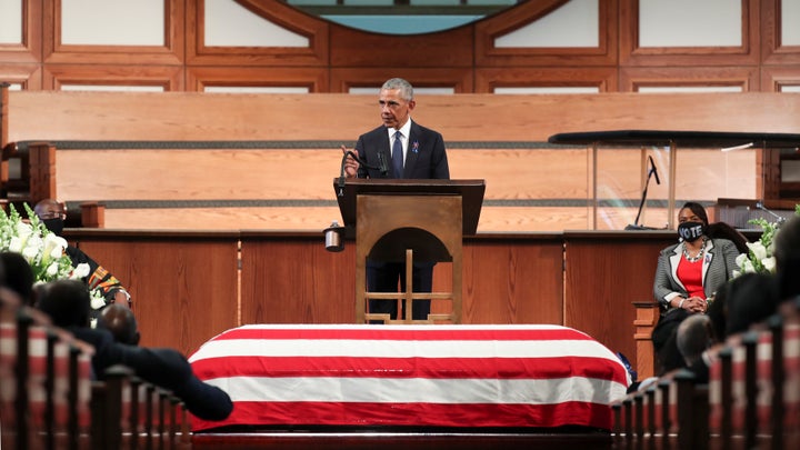 Former President Barack Obama called the filibuster a “Jim Crow relic” in his eulogy at the funeral service for the late Rep. John Lewis at Ebenezer Baptist Church on July 30, 2020, in Atlanta.