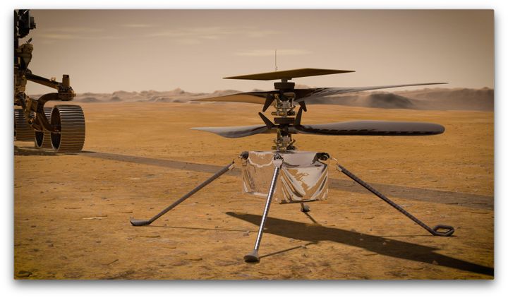 火星探査に使用されるNASAミニヘリコプター「インジェニュイティ」の再現イラスト