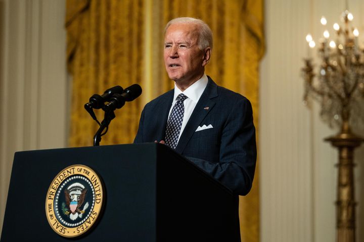 U.S. President Joe Biden delivers remarks at a virtual event hosted by the Munich Security Conference in the East Room of the